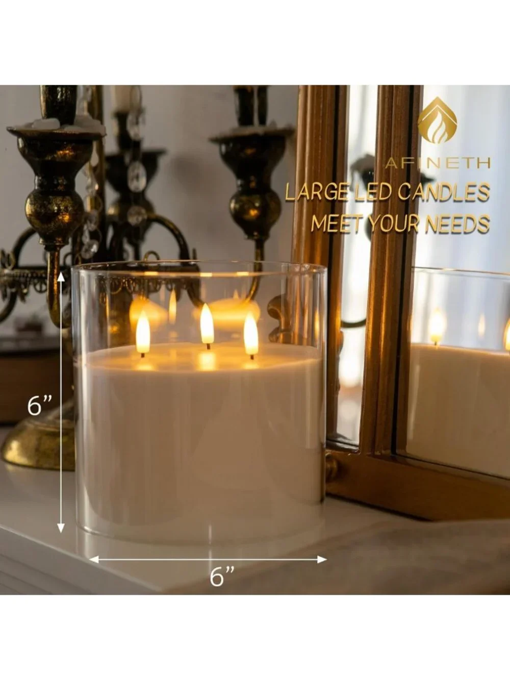 Extra Large 6x6 Flameless LED Candles with Remote - Real Wax, 3 Wicks, Perfect